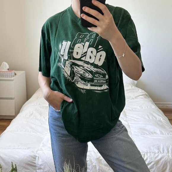 Y2k green and white NASCAR racing tee - Picture 2 of 8